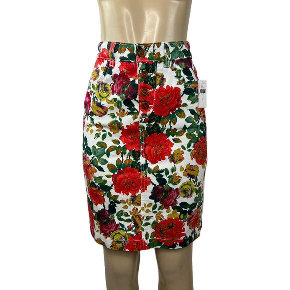 Anthropologie Maeve Floral Denim Skirt Size 4 Multicolor Garden Pencil Cotton - Picture 5 of 13